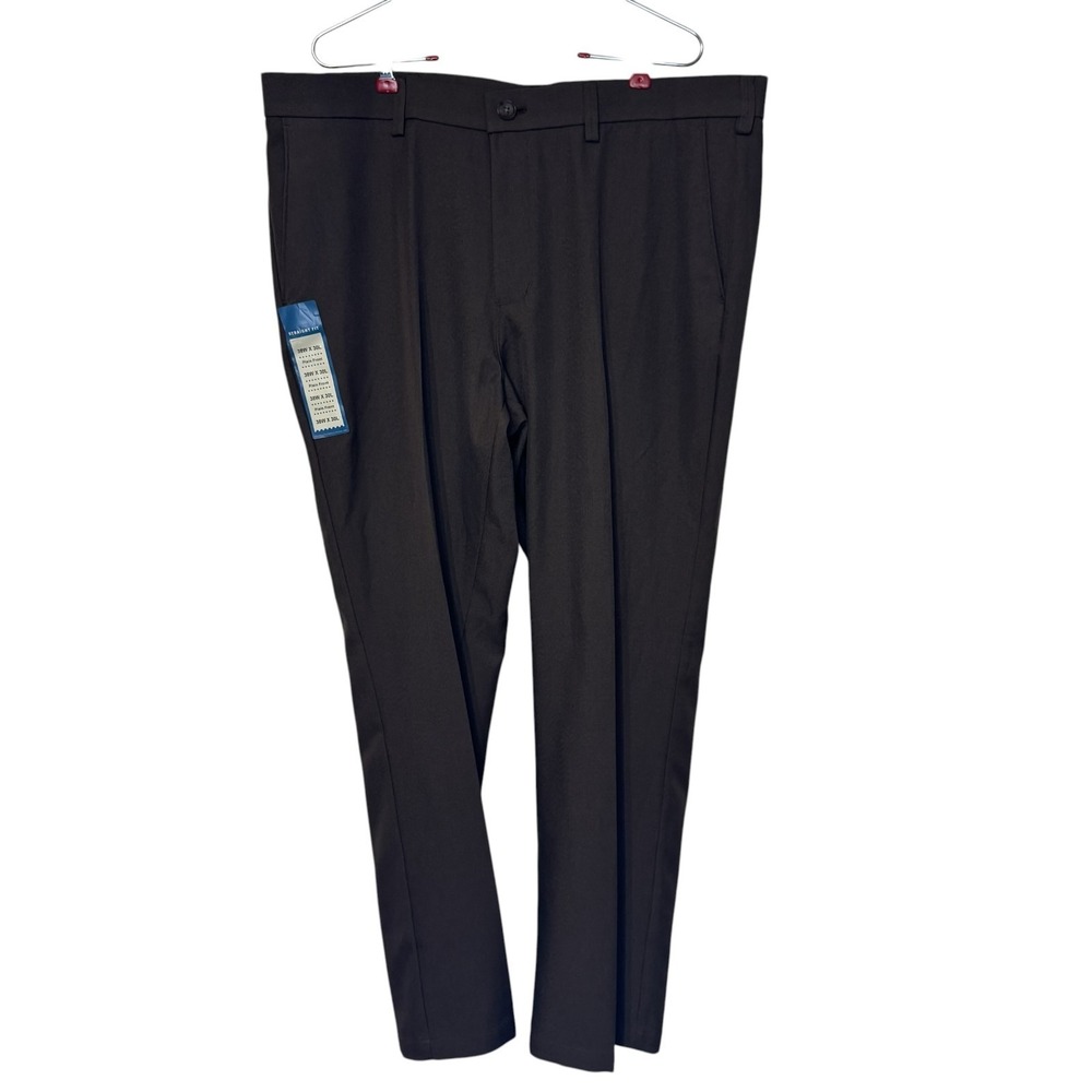 Haggar Mens Pants Straight Fit Slacks Performance Microfiber Brown 38X30 NWT‎
